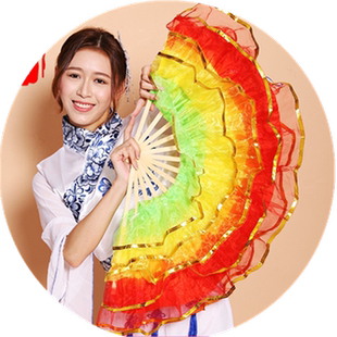 祖国颂舞蹈扇子跳舞扇广场舞扭秧歌双面演出扇左右手渐变成人纱扇
