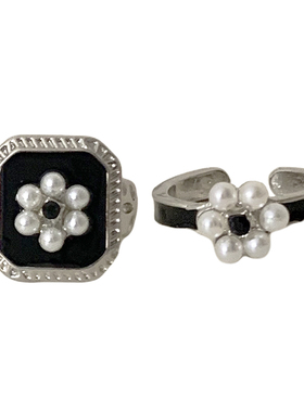 两件套装复古气质珍珠花朵戒指女