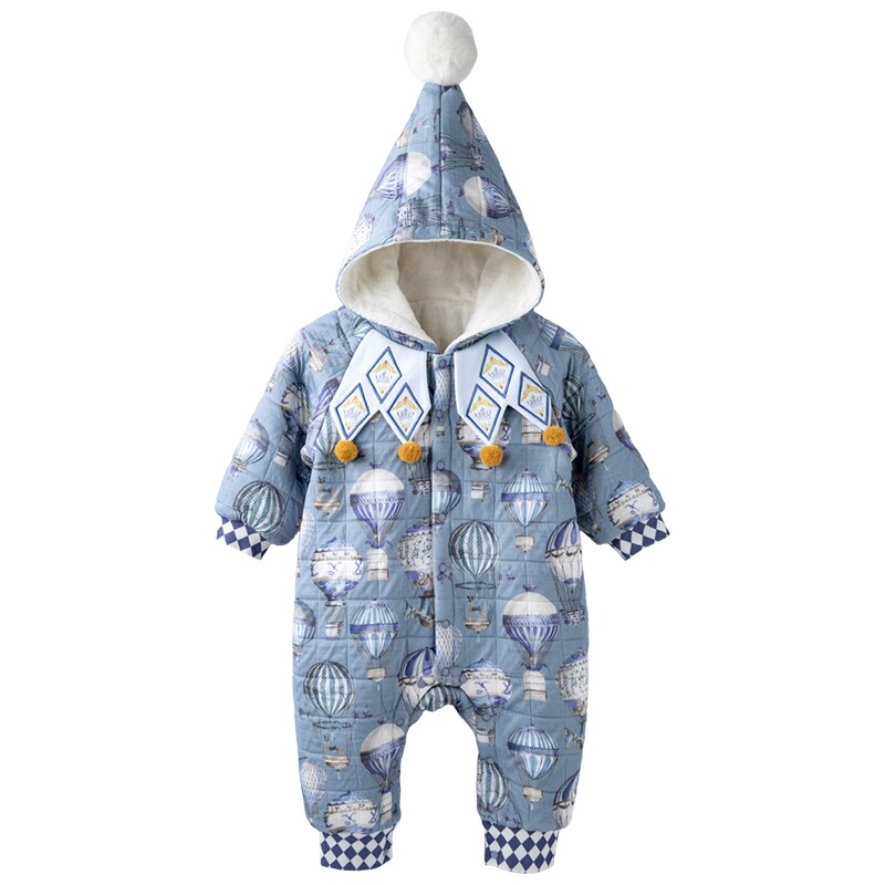[璀璨蓝宝石]aqpa婴儿衣服秋冬夹棉保暖宝宝连体衣哈衣连帽外出服