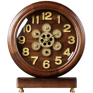 客厅复古实木座钟2026新款轻奢高级中古机械时钟表摆台式桌面摆件