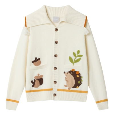 【100%山羊绒】erdosKIDS鄂尔多斯童装新品翻领装饰提花儿童开衫