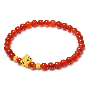 潮宏基好事发生聚财足金玛瑙和田玉手链黄金貔貅礼物女转运串珠