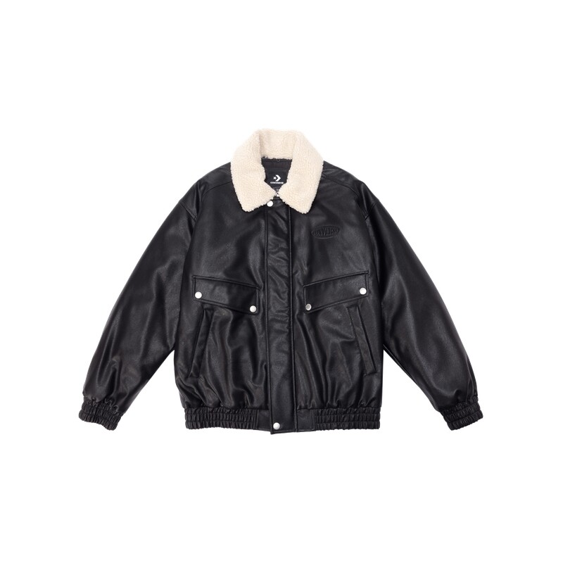 CONVERSE匡威官方冬季新品PU皮衣夹克可拆毛领男女棉服外套UCK129