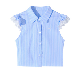 大于诗集 伊顿公学 法式蕾丝小飞袖学院风衬衫女条纹半身裙套装夏