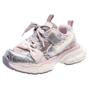 巴布豆女童鞋子2025新款春秋款网面透气网鞋休闲公主鞋儿童运动鞋