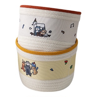 OCE哈基米棉绳印花收纳篮藤编织收纳筐化妆品公仔收纳整理