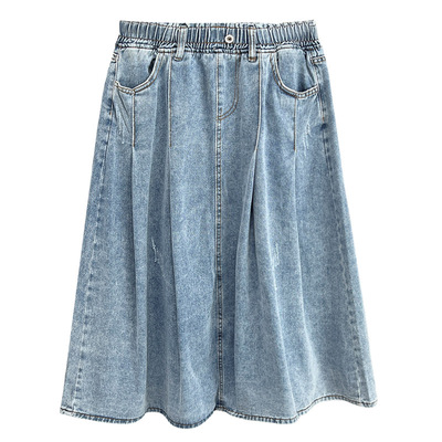 大码显瘦中长款牛仔A字半身裙