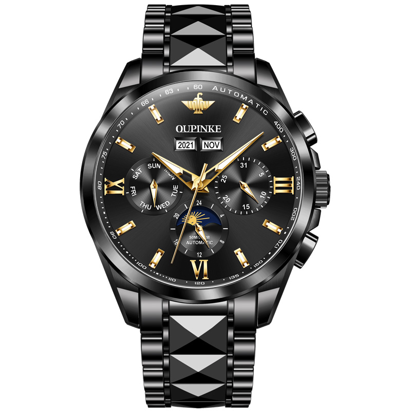 瑞士认证正品牌手表男士机械表男全自动黑科技黑武士月相名式十大