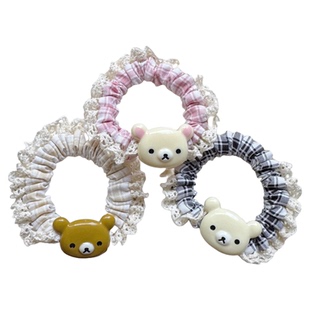 可爱咖色小熊轻松头绳格纹发圈简约发绳少女卡通皮筋马尾饰品发饰