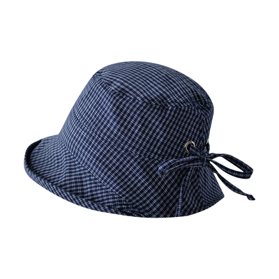 夏季藏青色格子渔夫帽子女