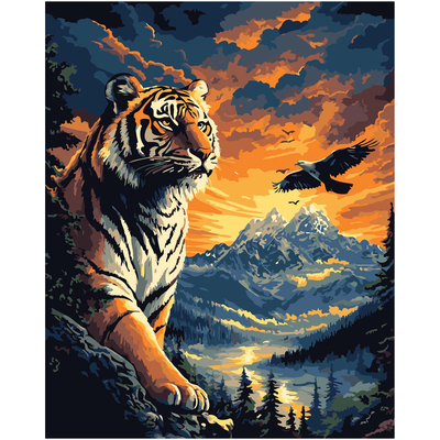DIY数字油画自己上填色百兽之王白虎和幼崽福禄强壮家居装饰新款A