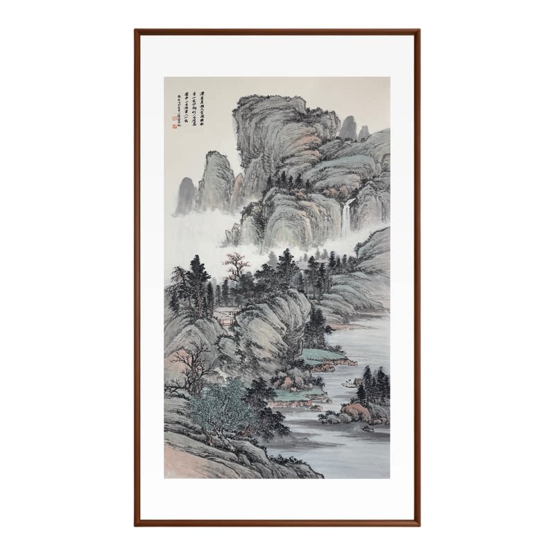 新中式山水实木框装饰画好寓意
