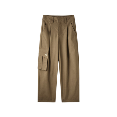 U/TI卡其色大口袋哈伦裤工装裤女棉感百搭休闲裤尤缇2025春季新款