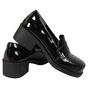 【泡芙小熊酱】方头4900款制服鞋棕色高跟平底小皮鞋子女鞋基础款