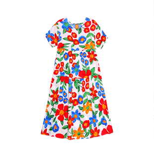 2025新款高端碎花棉绸连衣裙女夏气质妈妈沙滩裙大码人造棉长裙子