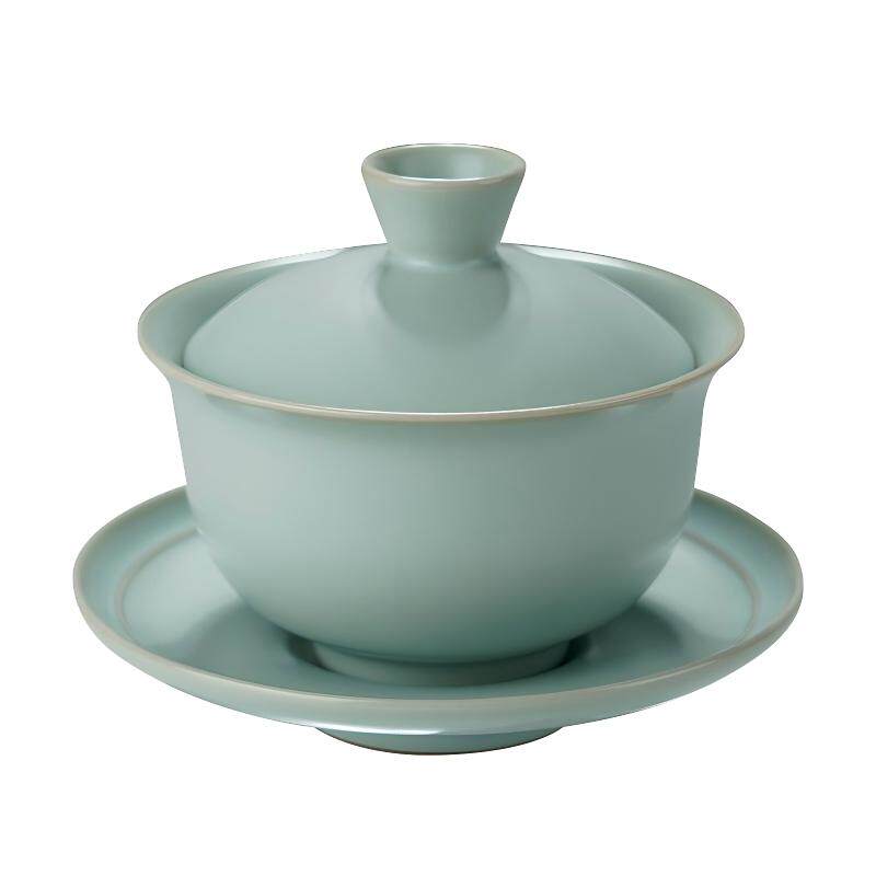 青澹汝窑三才盖碗茶杯大号泡茶碗