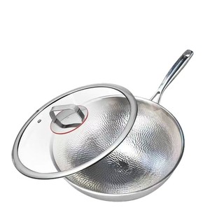 日本进口EGK纯钛炒锅不粘锅家用锤纹锅钛锅无涂层平底锅锻打通用