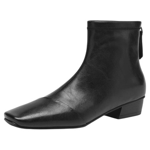 星期六黑色方头小短靴2025新款女款早秋冬季马丁女靴子皮靴巨好看