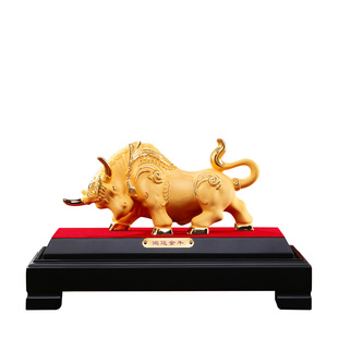 大明铜匠牛摆件绒沙金鸿运金牛办公室桌面酒柜装饰品乔迁开业礼品