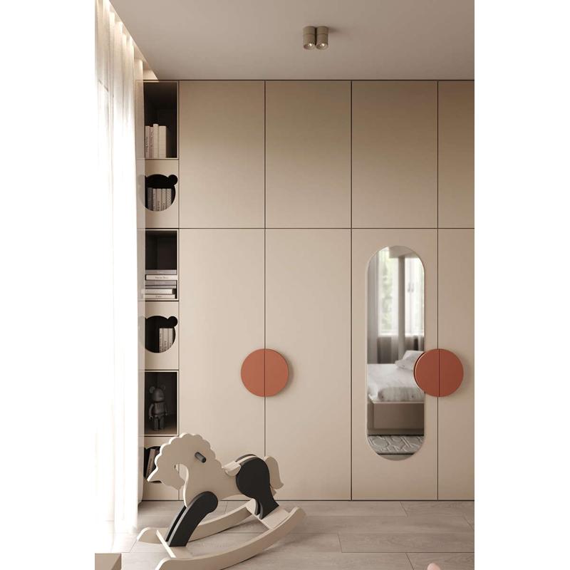 现代简约北欧彩色儿童房衣柜门装饰彩色全屋定制门板半圆实木拉手