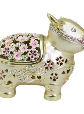 家居创意金属装饰珐琅摆件樱花牛戒指项链小饰品收纳盒首饰盒