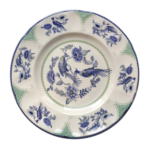 釉下彩中古风美式复古绿边孔雀陶瓷西餐盘米饭碗茶杯碟家用深菜盘