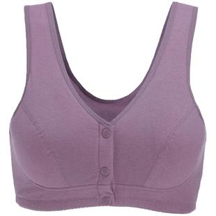 妈妈内衣文胸中老年纯棉胸罩50岁背心式无钢圈大码前扣红色薄款女