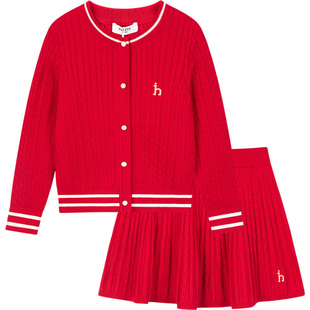 【新年】hazzys哈吉斯童装女童套裙2026春新年经典红套裙两件套