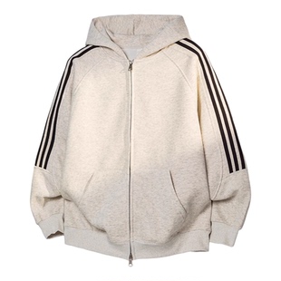 花花公子重磅双拉链三条杠卫衣男女款秋冬季新款加绒厚款连帽外套