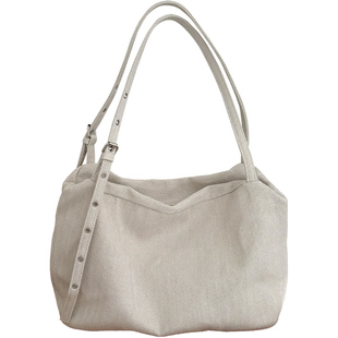 韩系慵懒风大容量帆布托特包2025新款大学生上课包通勤单肩斜挎包