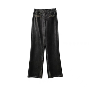 STN原创直筒擦色皮裤2025新款美式复古低腰显瘦设计感时尚皮裤女