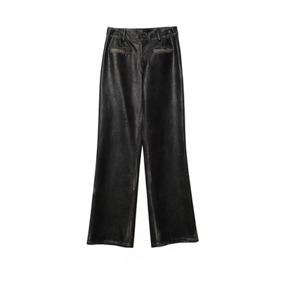 复古擦色高级感休闲皮裤女