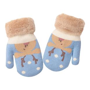 小宝宝手套冬天儿童保暖加绒连指2岁男童男孩女婴儿幼儿冬季针织
