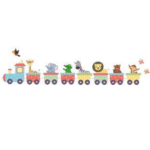 卡通动物坐小车夜光贴纸儿童房教室宿舍创意自粘荧光贴画装饰墙贴