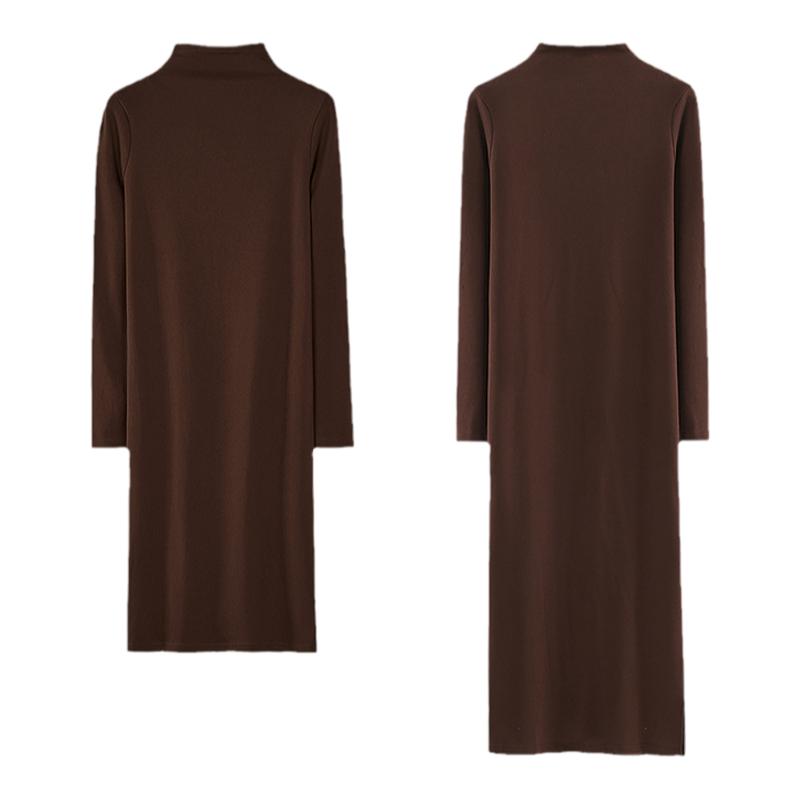 秋冬新款半高领保暖修身显瘦纯色纯棉过膝长款打底长袖连衣裙女装