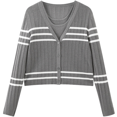 太平鸟女装秋季款条纹两件套开衫A1EDE3318