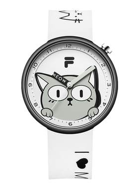 FILA斐乐可爱风猫猫手表硅胶防水运动初高中大学生男女式腕表6547