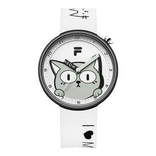 FILA斐乐可爱风猫猫手表硅胶防水运动初高中大学生男女式腕表6547