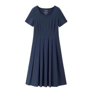 佐丹奴裙子女夏季新款纯棉纯色压褶下摆方领短袖连衣裙女05465457