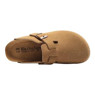 麦步伦春夏外穿包头软木拖鞋男女磨砂皮增高勃肯鞋复古博肯半拖