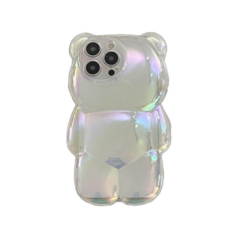 敲可爱个性镭射立体小熊适用iPhone16pro max手机壳女苹果15新款12/13全包边防摔保护软壳少女心超火不撞款