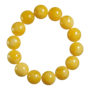 天然蜜蜡手串单圈圆珠白金绞妖飘花溶洞男女款琥珀手链鸡油黄念珠