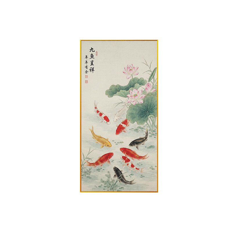 简约脱俗九鱼呈祥十字绣满绣2026新款年年有余玄关墙壁全针线绣