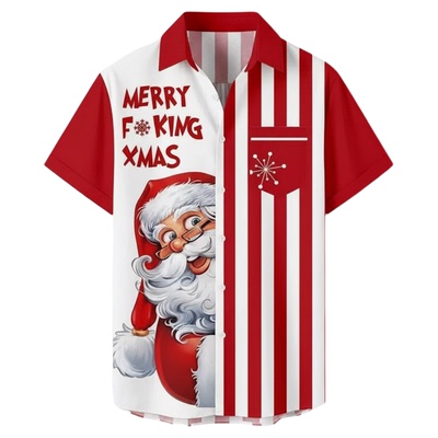 圣诞节元素印花短袖衬衫男