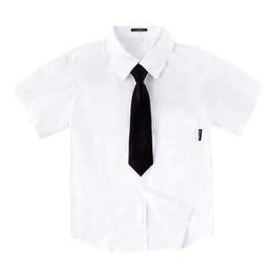 罗蒙儿童衬衫短袖男童女童白衬衣纯白棉表演出服小学生校服套装夏