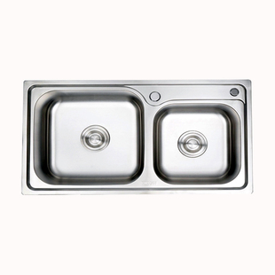 新款斜边加厚厨房不锈钢304拉丝水槽 带刀架双槽洗菜盆水池套装