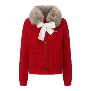 LACERTA 2025秋冬新款可拆卸毛领羊毛针织外套女通勤风休闲针织衫