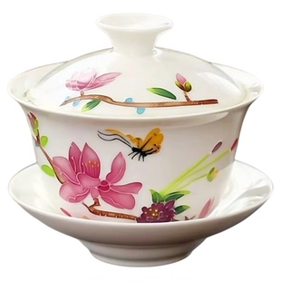 功夫茶2025新款白瓷泡茶三才盖碗茶杯茶具茶碗单个高档小号茶盅