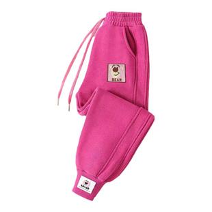 女童秋冬款卫裤儿童草莓熊加绒加厚运动裤2025新款洋气奥粒绒长裤