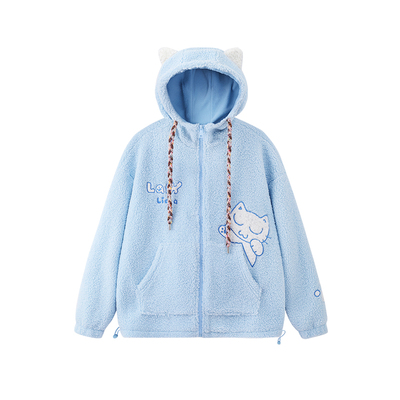 小猫贴布绣蓝色外套夹克毛衣开衫